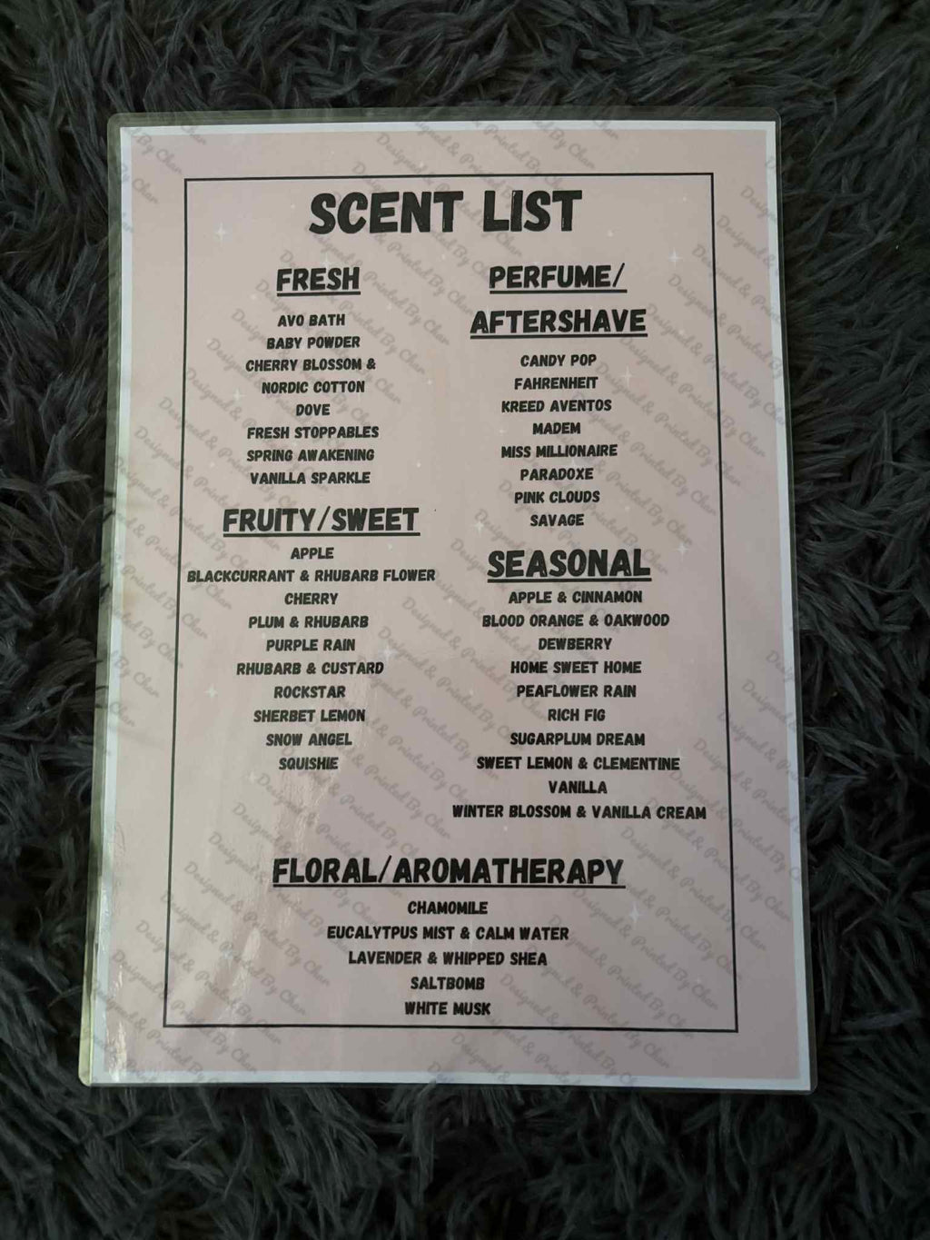 Laminated Price Lists