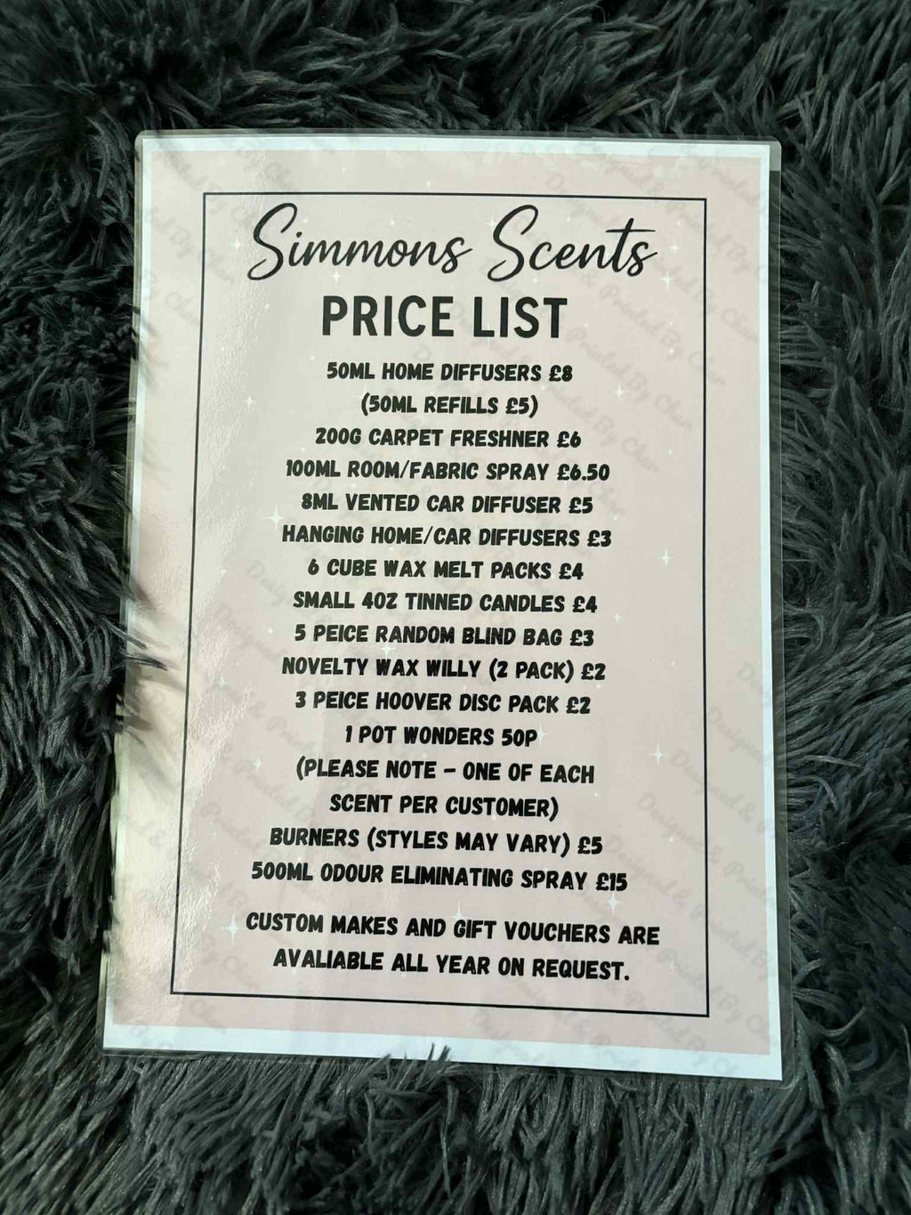 Laminated Price Lists