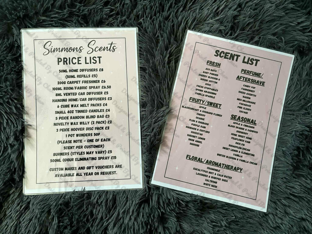 Laminated Price Lists